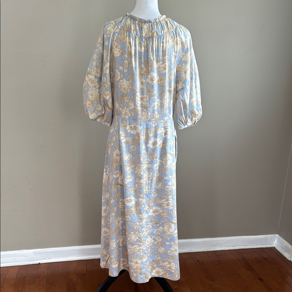 Rebecca Taylor Maxi Floral Print A-Line Scoop Neck Puff Short Sleeve Dress Sz L - Picture 11 of 15